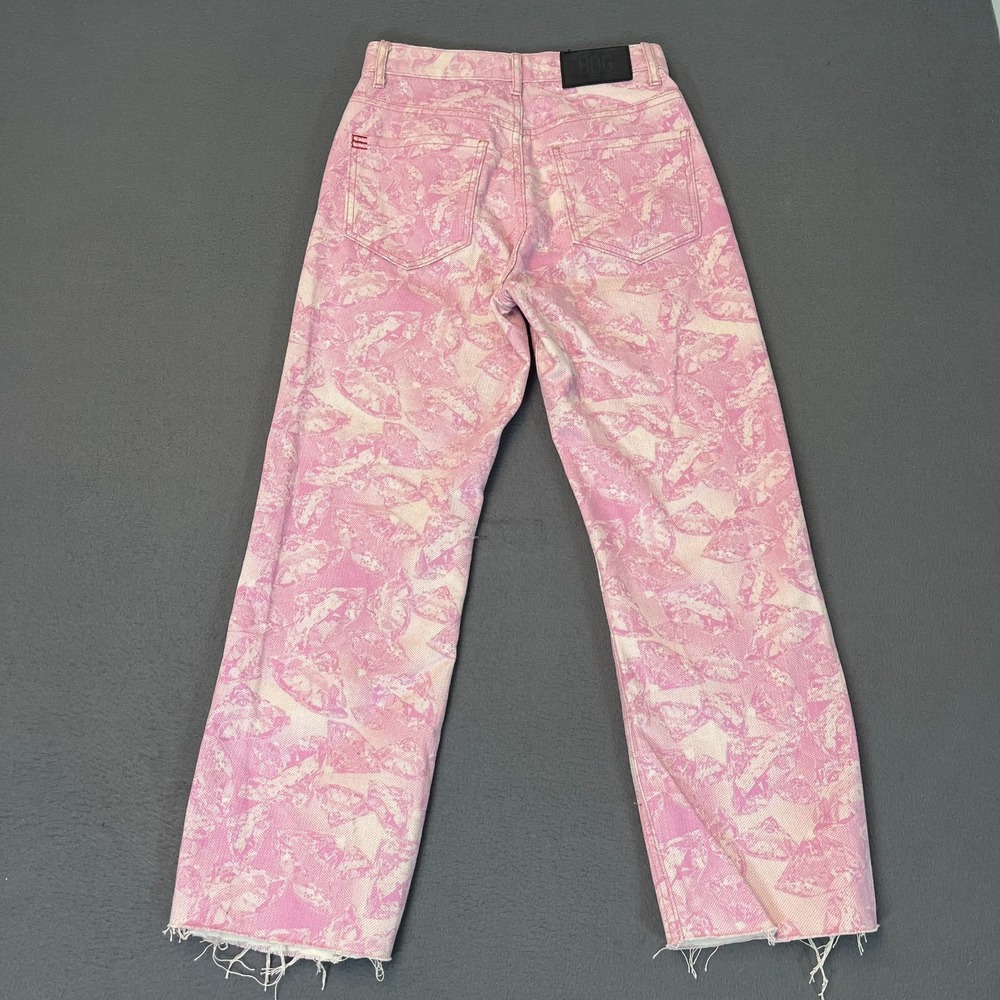 BDG Womens 25 Cowboy Jeans Pink Diamond Print Urban Outfitters Raw Hem Cotton - Picture 8 of 10